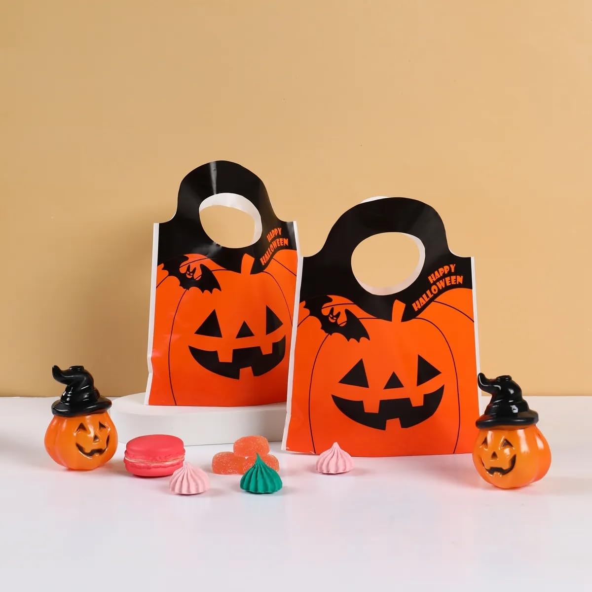 MaoNativey 50pcs Halloween Pumpkin Gift Candy Bags, Halloween Bags Decorations Sweets Candy Bags for Trick or Treat Party - Image 3