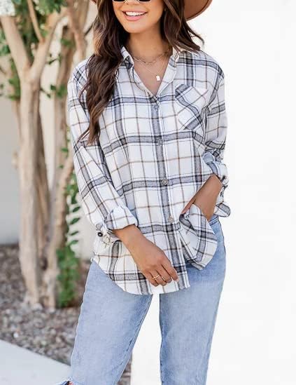 Flannel Shirts for Women Oversized Plaid Soft Flannel Button Down Shirt Blouses - Image 2
