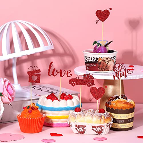 60 Pieces Cupcake Toppers Graduation Valentine Theme Cake Toppers Picks For Graduation Valentine's Day Wedding Engagement Decorations Bridal Shower Birthday Party Supplies, 6 Styles(Love Style) #TOP3