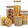 Set of 5 Glass Kitchen Canisters with Airtight Bamboo Lid - Glass Storage Jars for Pantry Organization and Bathroom for Flour, Coffee, Cookie Jar, Candy, Snack, Pasta, Rice, Sugar Packet Holder Set of 5 Glass Kitchen Canisters with Airtight Bamboo Lid - Glass Storage Jars for Pantry Organization and Bathroom for Flour, Coffee, Cookie Jar, Candy, Snack, Pasta, Rice, Sugar Packet Holder