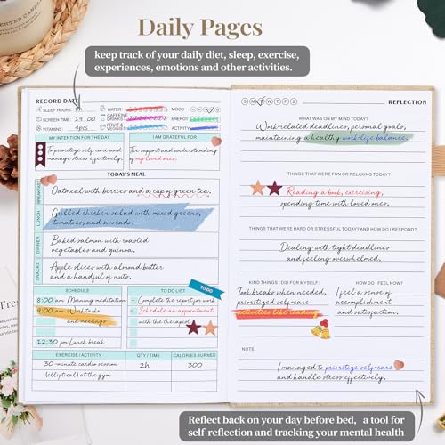 Mental Health Journal, Anxiety & Guided Journal for Women, 91 Days Self Care Journal to Practice Positive Thinking, ADHD Planner with Mood Tracker (A5 Size)-Beige - Thumbnail 3