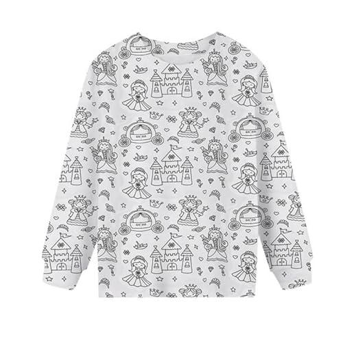 2026 Camiseta Infantil Pintada a Mano con diseño único para niñas y niños de Manga Larga (White, 4-5 Years)
