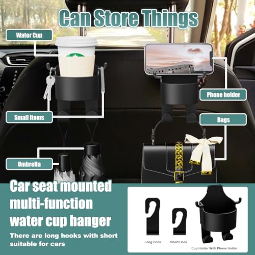 ONISMEZ Multifunctional Hook for Car Seat Back - Water Cup Hook on Seat Back, Back Seat Cup Holders for Your Car-3 in 1 Multifunction Car Seat Headrest Cup & Phone Holder with Hook (1pack)