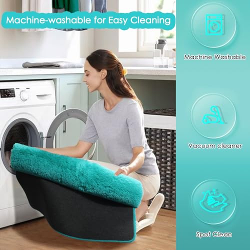 Amdrebio Blue Area Rugs for Bedroom, Fuzzy Fluffy Furry Rug 5x8 for Living Room, Cute Plush Shaggy Carpet for Kids Teen Girls Boys, Baby Light Turquoise Teal Rugs for Nursery Playroom Classroom Dorm