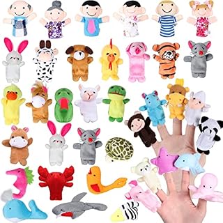 vamei 38pcs Finger Puppets Set Cartoon Soft Plush Animal Finger Puppet Toys Kids Educational Story Time Puppets Birthday Easter Party Bag Fillers Gifts for Baby Infant Toddlers