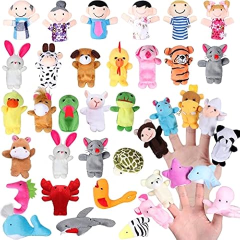 vamei 38 Stück Fingerpuppen Party Mitgebsel Finger Plüschtier Tier Menschen Familienmitglieder Finger Puppet Set für Geschichte Zeit Kindergeburstag Gastgeschenk Ostereier Mitgebsel Cover