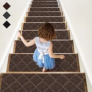 RIOLAND Stair Treads Carpet Non-Slip Indoor 15 PCS Wood Stair Treads Rugs Modern Stair Runners for Kids Dogs, 8