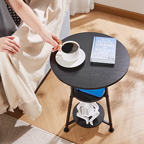 Dulcii 3-Tier Round Accent Table for Small Spaces - Modern Black Side Table for Living Room and Bedroom