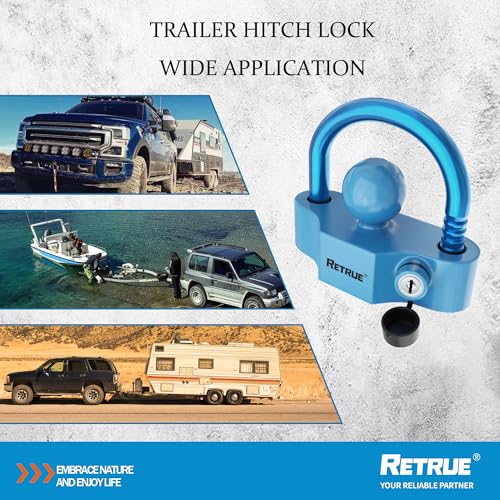 Image of RETRUE Universal Coupler Lock Trailer Locks Ball Hitch Trailer Hitch Lock Adjustable Security Heavy-Duty Steel Fits 1-7 /8 Inch, 2 Inch, 2-5 /16 Inch Couplers Blue & Blue