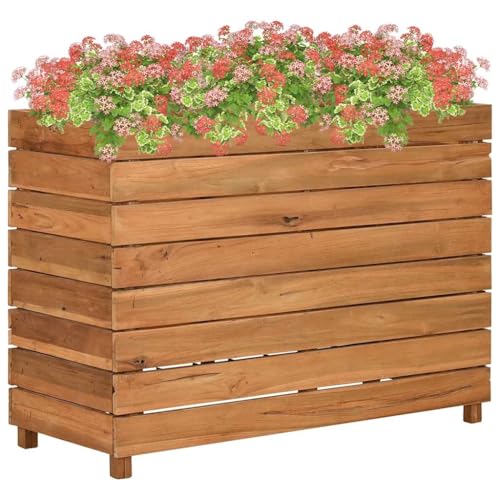 vidaXL Hochbeet Blumenkasten Pflanzkübel Pflanzkasten Gemüsebeet Pflanzbeet Gartenbeet Blumenkübel Garten 100x40x72cm Altholz Teak Stahl