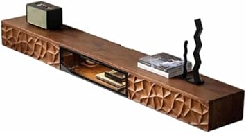 TV Cabinet Black Walnut Floating TV Shelf, 70.8/78.7 Modern Wall Mounted Floating TV Console Entertainment Media Shelf TV Wall Unit with 2 Drawers and 1 Door for Bedroom Living Room TV Stand180*2
