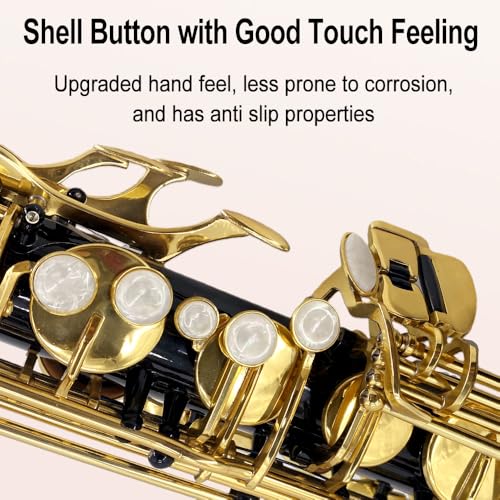 Image of Tenor Saxophone B flat, Gold Black Lacquer with Carrying Case,Mouthpiece,Reeds,Cleaning Kit,Tenor Sax for Beginners, Students and Musicians