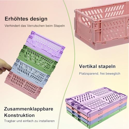 Klappbox, 4 Stück Klein Aufbewahrungskorb Klappkiste 15 x 10 x 5,8 CM, Stapelbar Korb Aufbewahrung für Klassenzimmer, Küche, Büro, Schlafzimmer