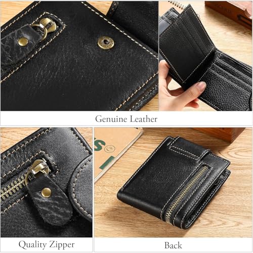 Genuine Leather Wallet for Men Trifold Chain Slim RFID Blocking ID Window Multiple Card Slots Vintage Style Gift (Black02)4