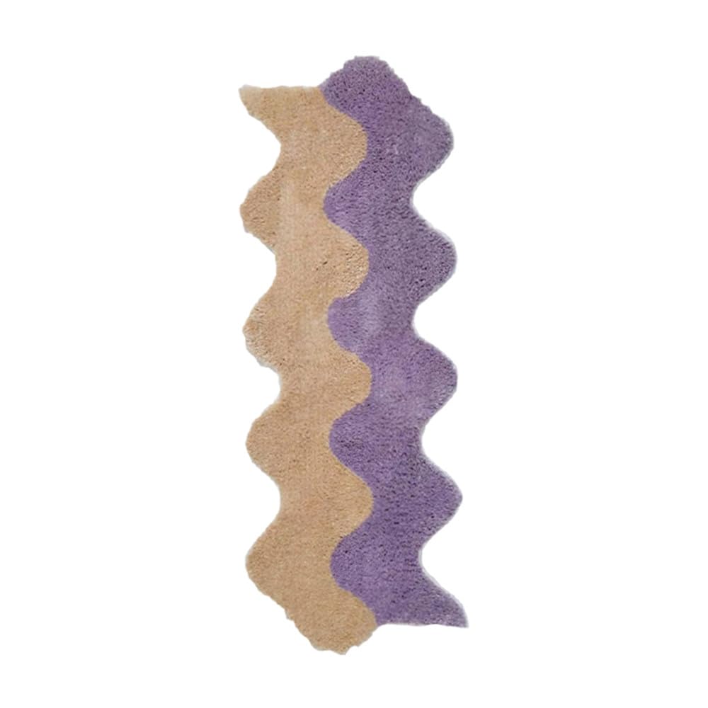 Tapis touffeté irrégulier et asymétrique violet et jaune pour décoration moderne