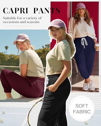 Neer 3 Pack Women's Plus Size Capri Joggers Sweatpant Cropped Yoga Legging Cotton Drawstring Pocket Casual Workout Baggy Pant3