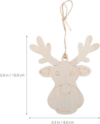 Miniatura 7 de COHEALI 20 adornos de madera de Navidad, adorables adornos colgantes pintados para bricolaje con diseño de cabeza de ciervo para puerta de árbol,
