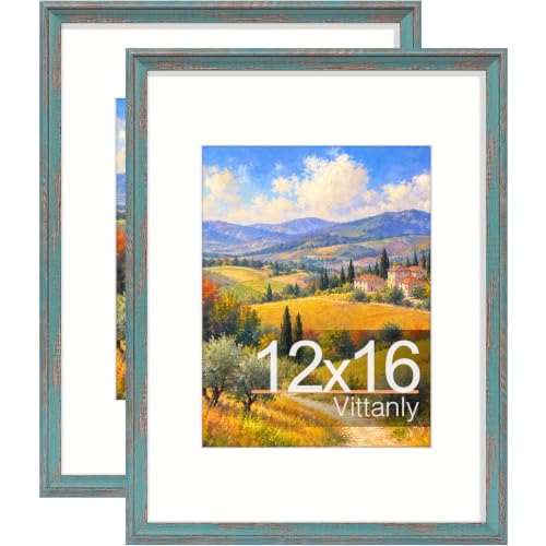 Vittanly 12x16 Picture Frames Set of 2, Vintage Photo Frames, Rustic Blue