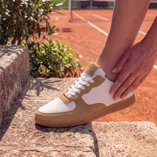 Image of HXV Women Fashion Sneakers Casual Tennis Shoes Retro Trendy Low Top Lace-Up Breathable Non Slip Lightweight Comfortable Zero Drop Cute Flat Walking Shoes