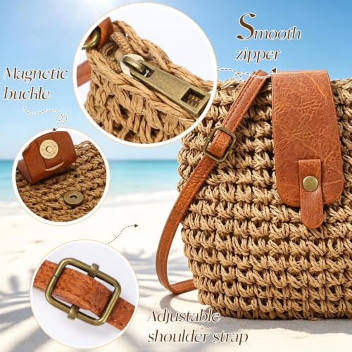 Image of Straw Bag Beach Purse Summer Purses for Women Vacation Handbags Woven Crossbody Bags Straw Shoulder Bag