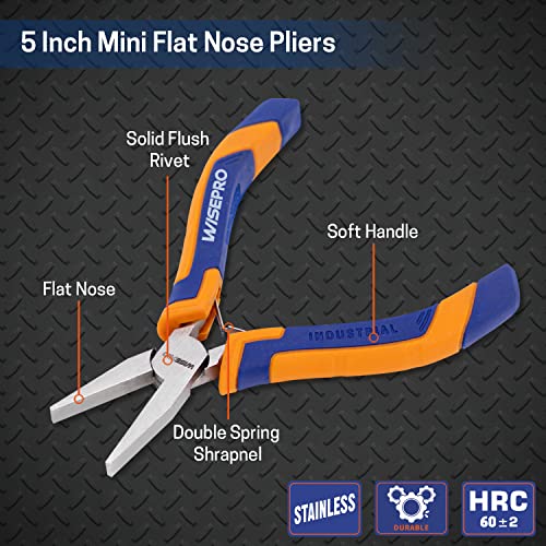 Wisepro 5 Inch Mini Flat Nose Pliers, Smooth Jaw Pliers, For Jewelry/Craft Making, Repairing #TOP2