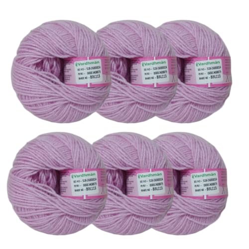 Image of Vardhman Baby Soft Yarn Pack of 6 - 4-Ply Acrylic Wool 150g Total | Soft Yarn for Knitting & Crocheting Baby Blankets, Sweaters, Toys & Accessories | 86m per 25g Ball (1, Lavender Pink)