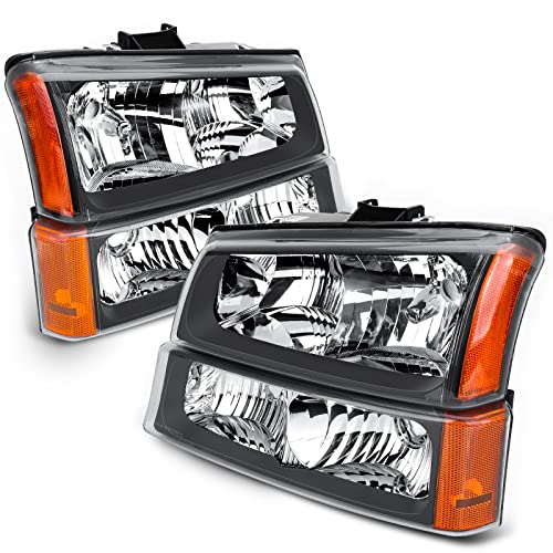 2003-2006 Silverado Headlights Assembly by POEMSEA - Replacement Headlights for 03-06 Silverado Avalanche 07 Silverado Classic Driver and Passenger Side - Black Housing Crystal Clear Lens