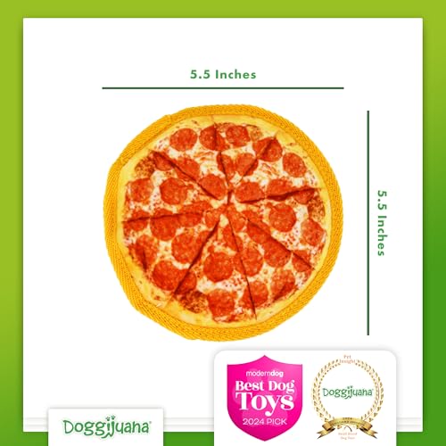 Image of Doggijuana Supreme & Pepperoni Pizza Dog Toy Bundle | 2 Pack, Squeaky | Refillable squeaky plush dog toy + organic calming catnip; eases anxiety, stress & storms; drug-free, hand-harvested