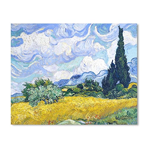 Van Gogh Canvas Wall Art: Wheat Field With Cypresses Oil Painting Picture Reproduction Bedroom Decor, Famous Art Prints Modern Artwork Framed Poster Home Decoration 12" X 15" #TOP6
