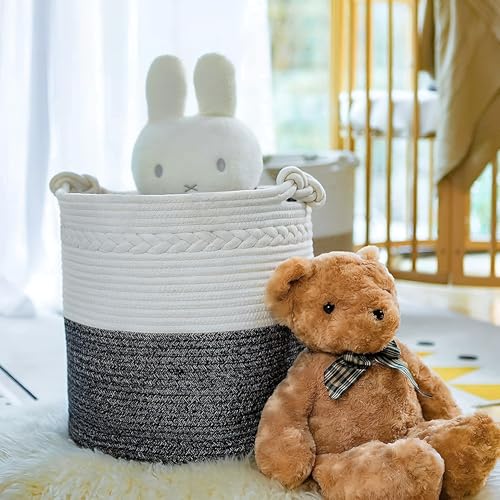 MERAO Extra Large Decorative Cotton Rope Basket 74 L, Blanket Basket Living Room, Laundry Basket, Woven Basket, Toy Storage Baskets Bin, Round Large Basket for Pillows, Towels. (41 x 56 cm) 2 5191zKdlcbL