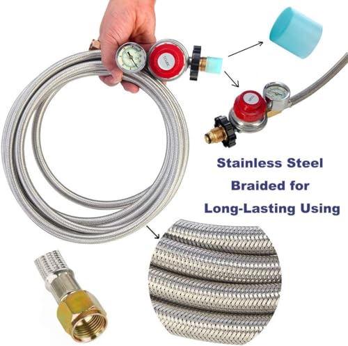 12FT High Pressure Propane Regulator with Hose, Adjustable 0-30 PSI Regulator with Gauge, Stainless Steel Braided Hose, Connect 5-100LB POL Propane Tank to Fire Pit Burner Heater Fryer Smoker Griddle by LONGADS - Image 2