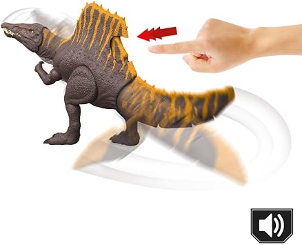 Mattel Jurassic World Rebirth dinosaur toy, Spinosaurus action figure with 2 attack movements, film-adapted design, bendable joints, digital games, JGB56