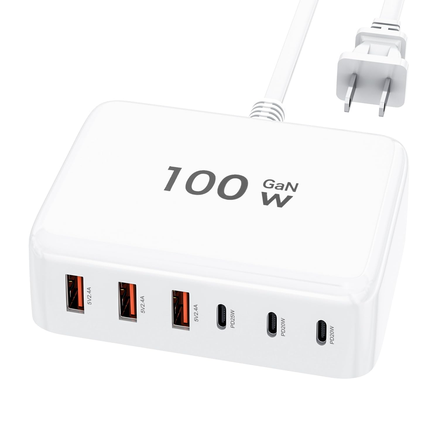 100W GaN USB C Fast Charger Block Compact 6 Port GaN Charging Station HUB Brick Portable Wall PD Charger Power Adapter for iPhone 16 15 14 13 12 Pro Max iPad Pro Air Samsung Galaxy Pixel LG