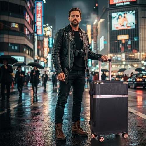 Image of AMERICAN TRAVELLER Urban Gold ABS Hardside Luggage Set, 5-Piece, Grey with Rose Gold Accents, TSA Lock, 8 Spinner Wheels, 730 Days Warranty (1, Black, S20)