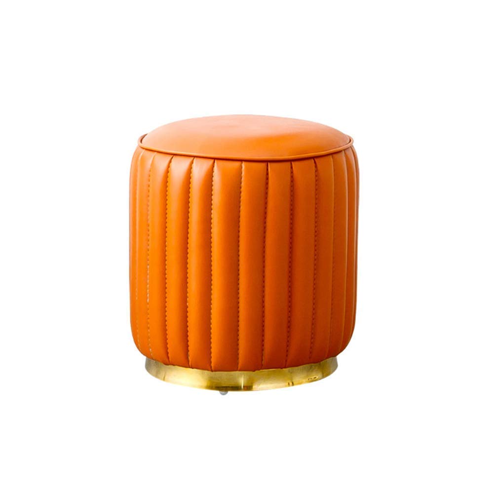 Repose-Pieds en Cuir Orange : Petit Pouf Rond Moderne rembourré pour Salon