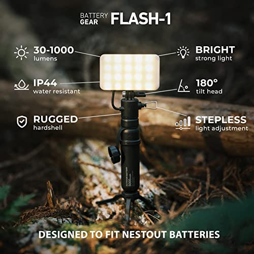 Elecom Nestout Outdoor Camping Led Panel Flashlight W/ Mini Tripod, Dimmable Usb Powered Led Light, Ip44 Water Dust Resistant, 30-1000 Lumen, Portable Lantern For Nestout Power Bank, Black (Flash-1) #TOP1