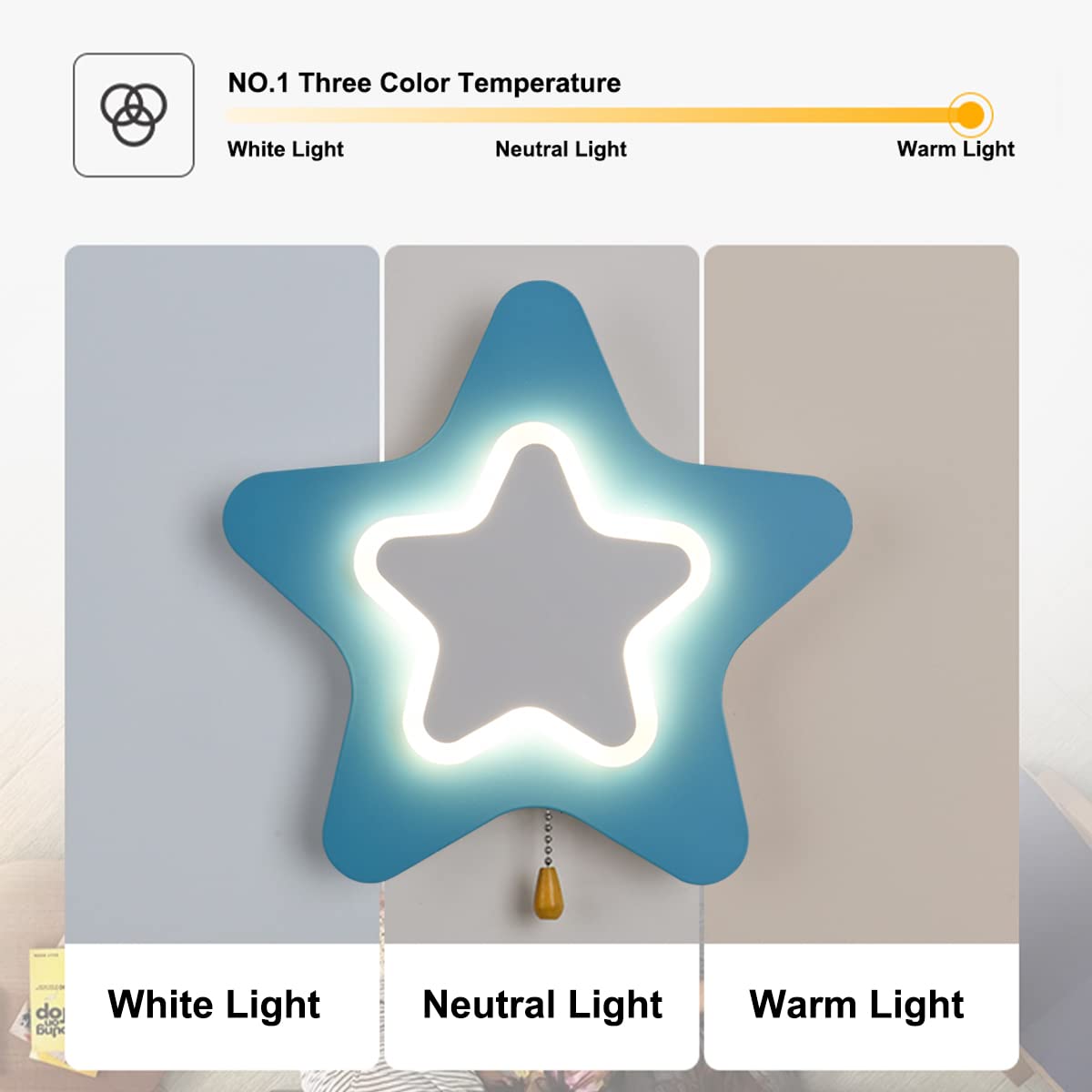 Nowoczesna lampa ścienna dla dzieci Gwiazda z przełącznikiem LED Star Wall Light Pink Kids Room Wall Lampka nocna z 3 kolorami Lampka nocna dla chłopca Dziewczyna Sypialnia Salon Dekoracyjna, niebiesk