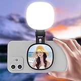 Magnetisches Selfie-Licht mit Spiegel für Smartphone, Multifunktional mit 360° Rotation, 270° Neigung, 45mm Ausziehbar, Tragbares LED-Ringlicht für Selfies (Schwarz)