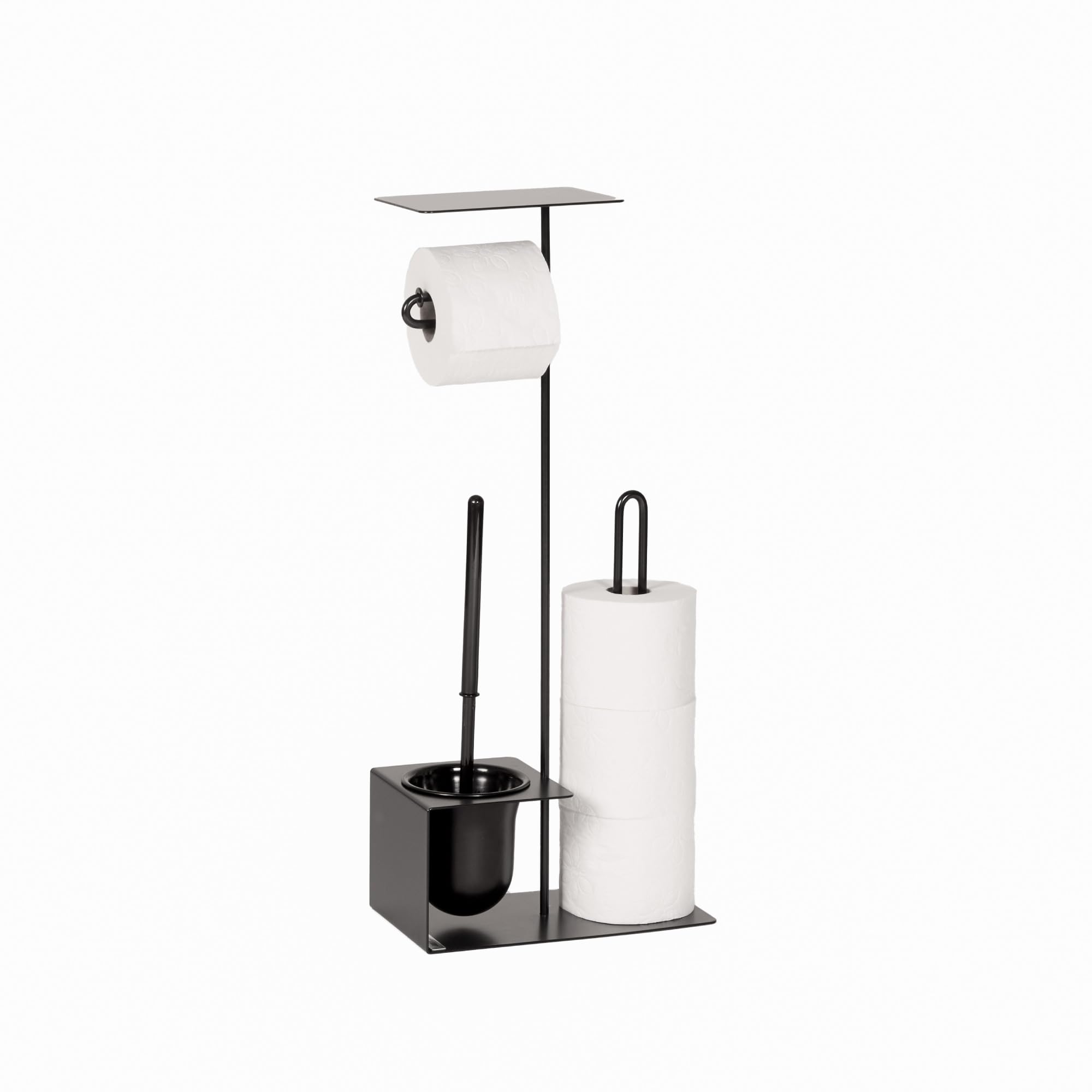 YBBS 4-in-1 WC-Set – Freistehender Toilettenpapierhalter mit integrierter Bürste und Reserverollenhalter, modernes Design, 100% Made in Austria (Graphitschwarz)