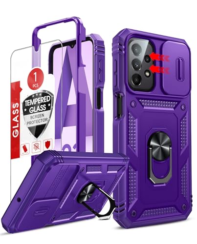 LeYi for Galaxy A23-5G Phone Case: Galaxy A23 5G Screen Protector with Camera Cover & Ring Stand, Military-Grade Heavy Duty Protection Cell Android Basic Funda para Galaxy A 23 5G, Purple