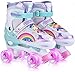 YUDOXN Roller Enfant Filles et Garçons. Roller Quad Enfant avec 8 Roues Lumineuses, Rollers Quad Ajustable Taille Réglable (31-42) pour Roller Enfant Fille et Garçons. (S, Arc en Ciel -Rose)