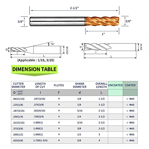 Image of Tools Carbide Square End Mill, AlSiTiN Coating, Spiral Router Bit for Medium Alloy Steel,Pre-hardeness Steel, Rough Machining, Large Groove for High Efficiency Cutting, Inch Size(3 /8 inch, 2pcs)