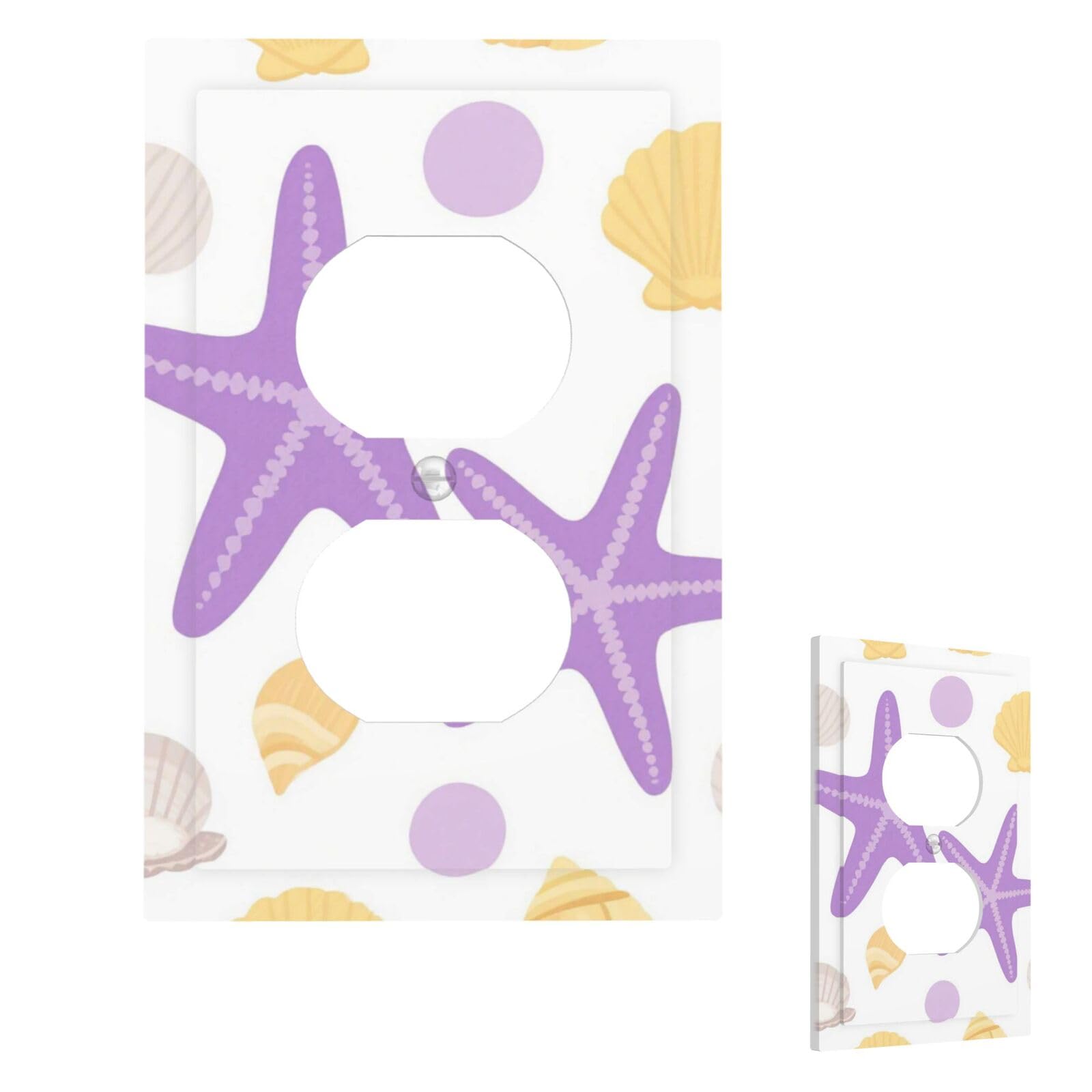 Fekiloot Duplex Starfish Seashell Wall Plate Cover Modern Decorative 1 Gang Light Switch Cover Unbreakable Receptacle Outlet Covers For Living Room Bedroom Home Decor