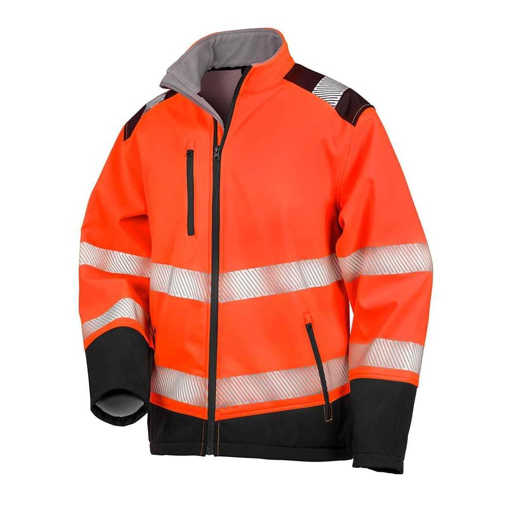 Result Safeguard Ripstop Safety Softshel, Fluorescent Orange/Black, Medium. R476X