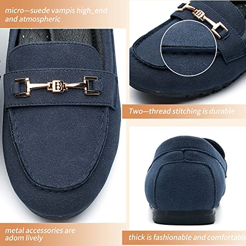 Cool Coser C Women's Wide Casual Comfort Loafers Slip On Flat Shoes Women's Penny Loafers With Arch Support Women Dressy Buckle Moccasions (Blue Wide,8) #TOP3