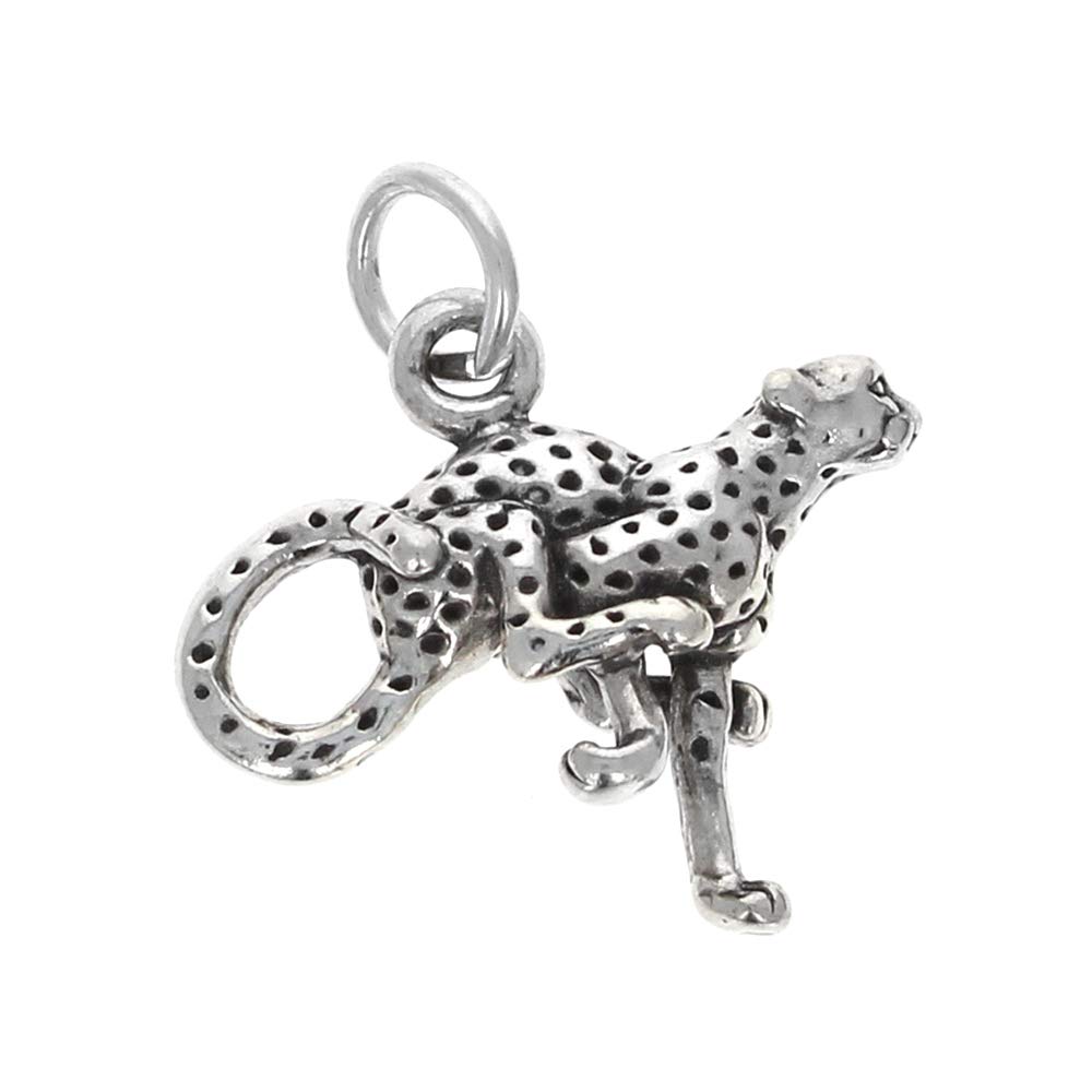 Mayas GemsSterling Silver, Charging Cheetah Charm, Antiqued Silver, 17mm x 19mm, 925