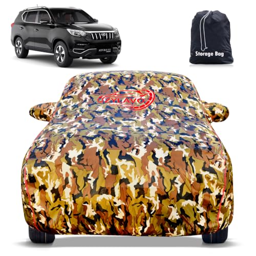 Image of Car Cover for Mahindra Alturas G4 100% Waterproof Premium Full Body Cover with Mirror Pockets, Triple Stitched, Bottom Elastic, UV, Dust & Scratch Protection, Belt & Buckle (Jungle Print)