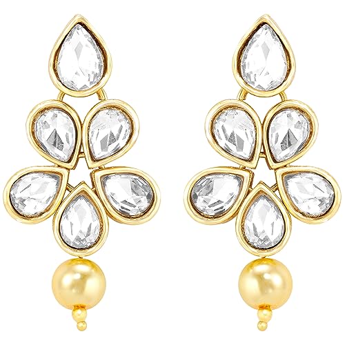 Image of Peora Crystal Faux Pearl Kundan Necklace & Jewellery Set Gift for Women