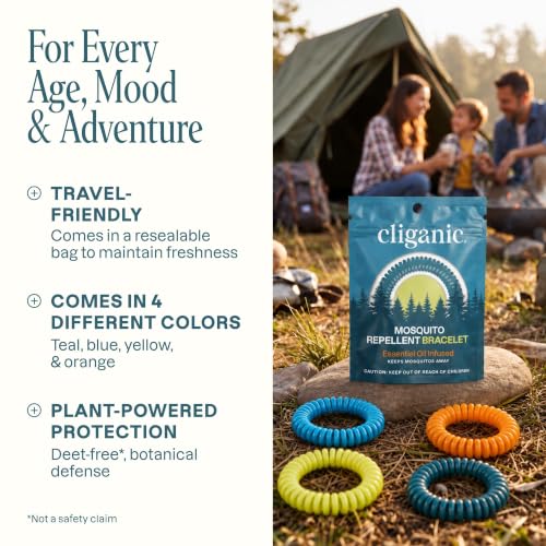 Image of Cliganic 20 Pack Mosquito Repellent Bracelets for Adults & Kids - Natural DEET-Free Bands, Individually Wrapped