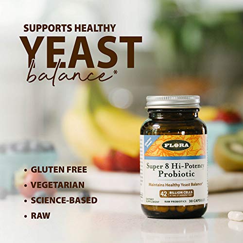 Flora Super 8 Hi Potency Probiotics 30 Count - Healthy Yeast Balance & Digestive Health - For Men & Women - 42 Billion Cfu, Raw, Gluten Free - Up To 1 Month Supply #TOP2